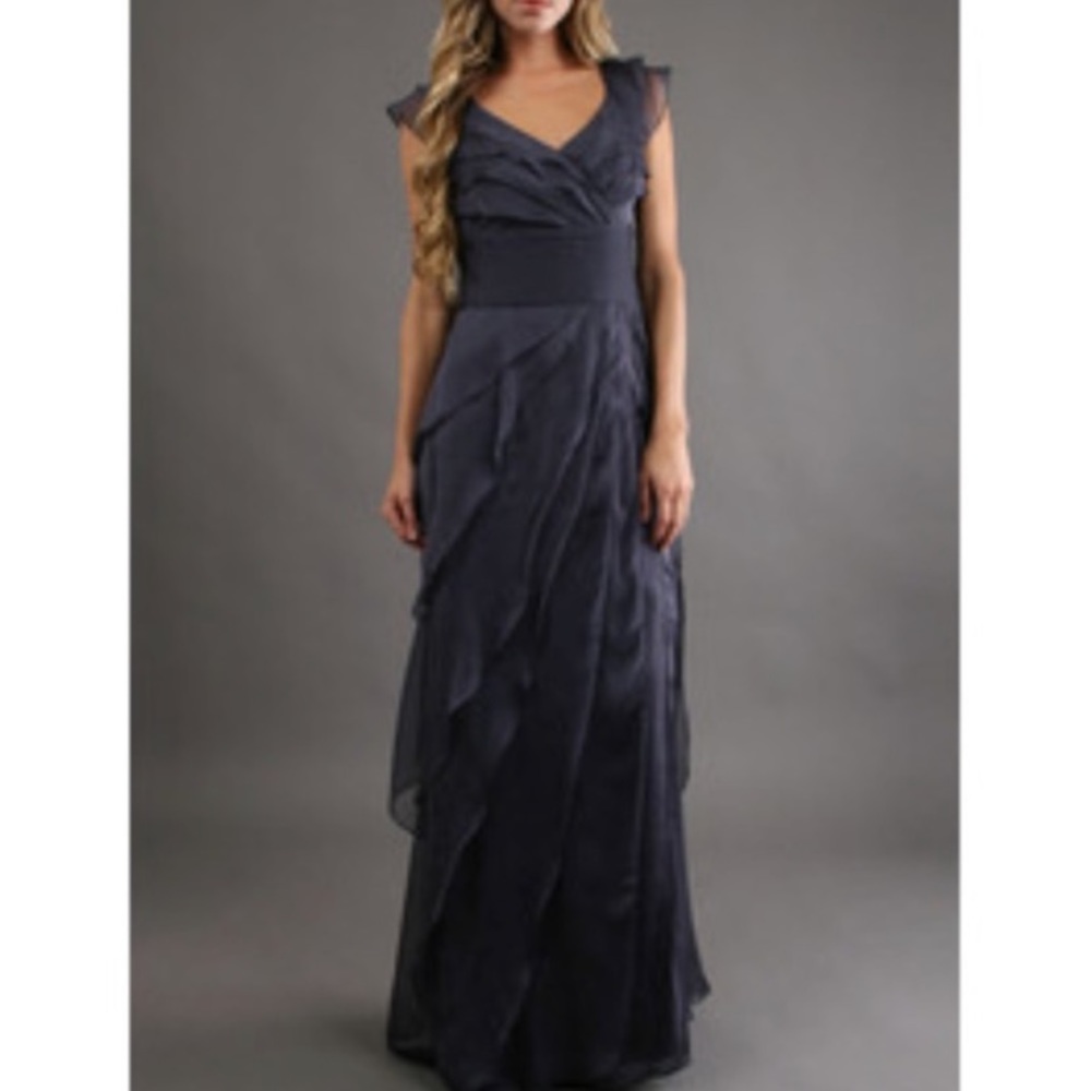 Adrianna Papell tiered petal sleeveless chiffon long dress - Picture 9 of 11